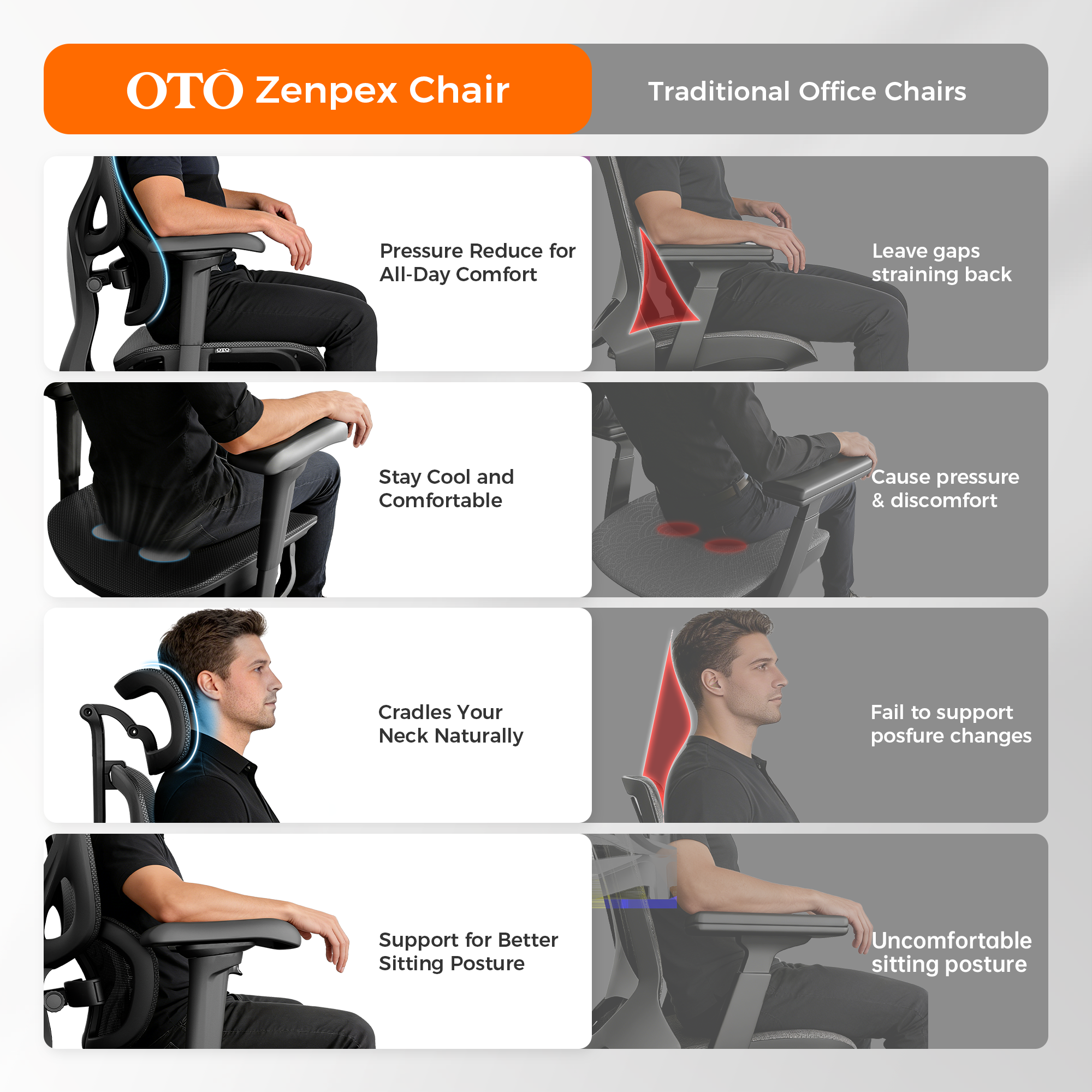 OTO Zenpex Ergonomic Office Chair for Home Office & Gaming - Black