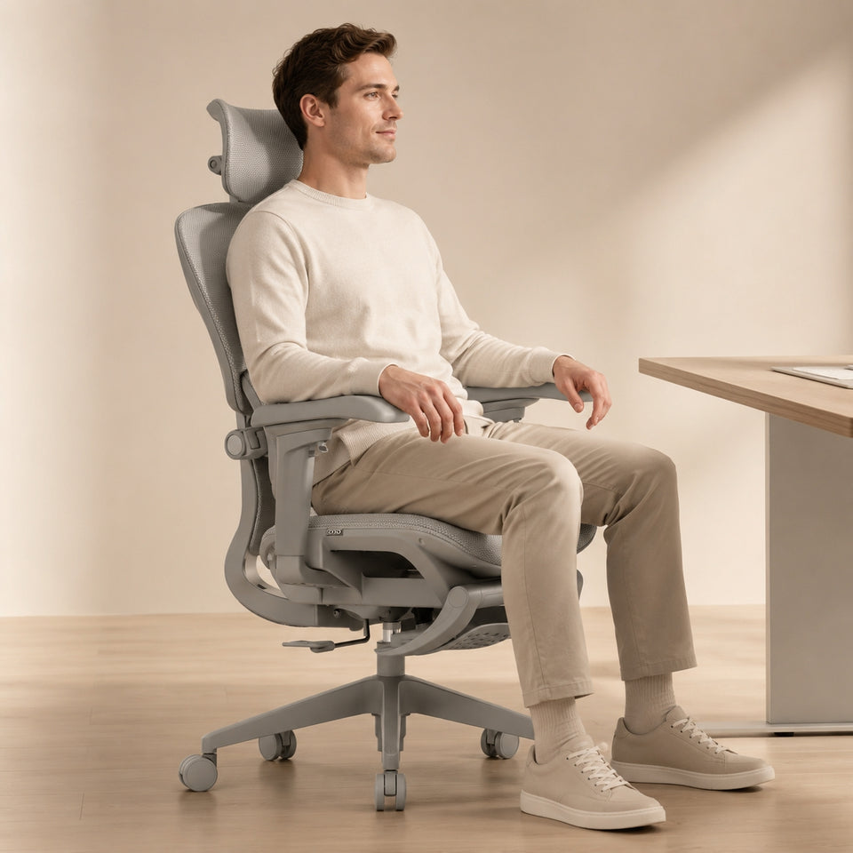 Person sitting comfortably in the Zenpex ergonomic chair (CM)