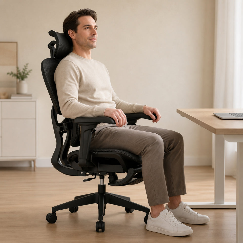Person sitting comfortably in the Zenpex ergonomic chair