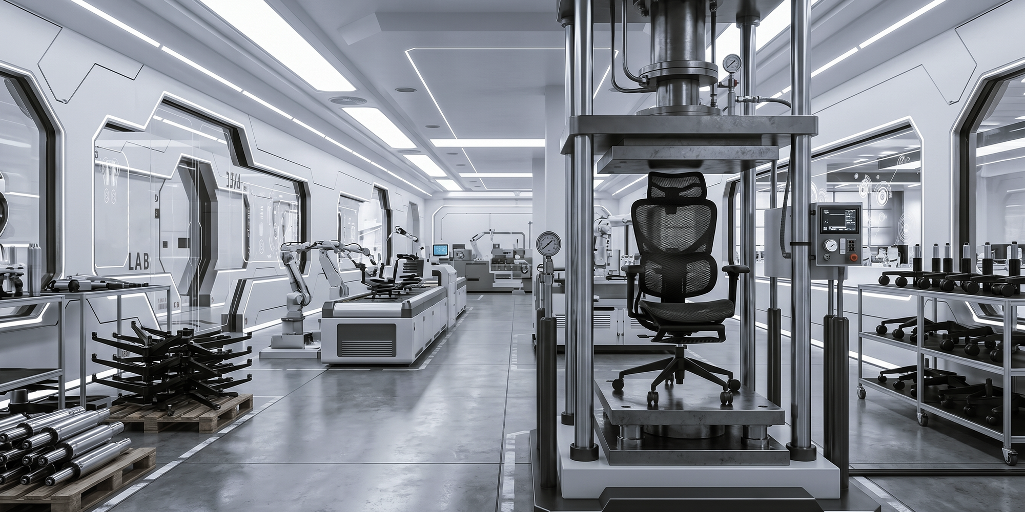 OTO testing lab with chair on durability equipment