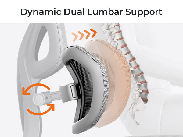 Load video: Video showing the Zenpex ergonomic chair’s dynamic lumbar support system adapting to the user’s lower back while sitting and leaning.